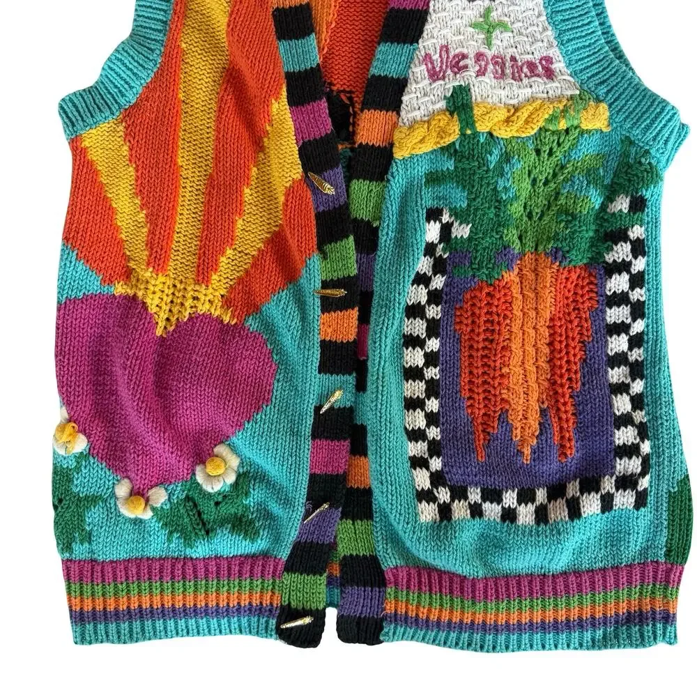 Vintage IsKnitCute! Spring Garden Rabbit Multicolor Knit Vest Womens Plus Size 2